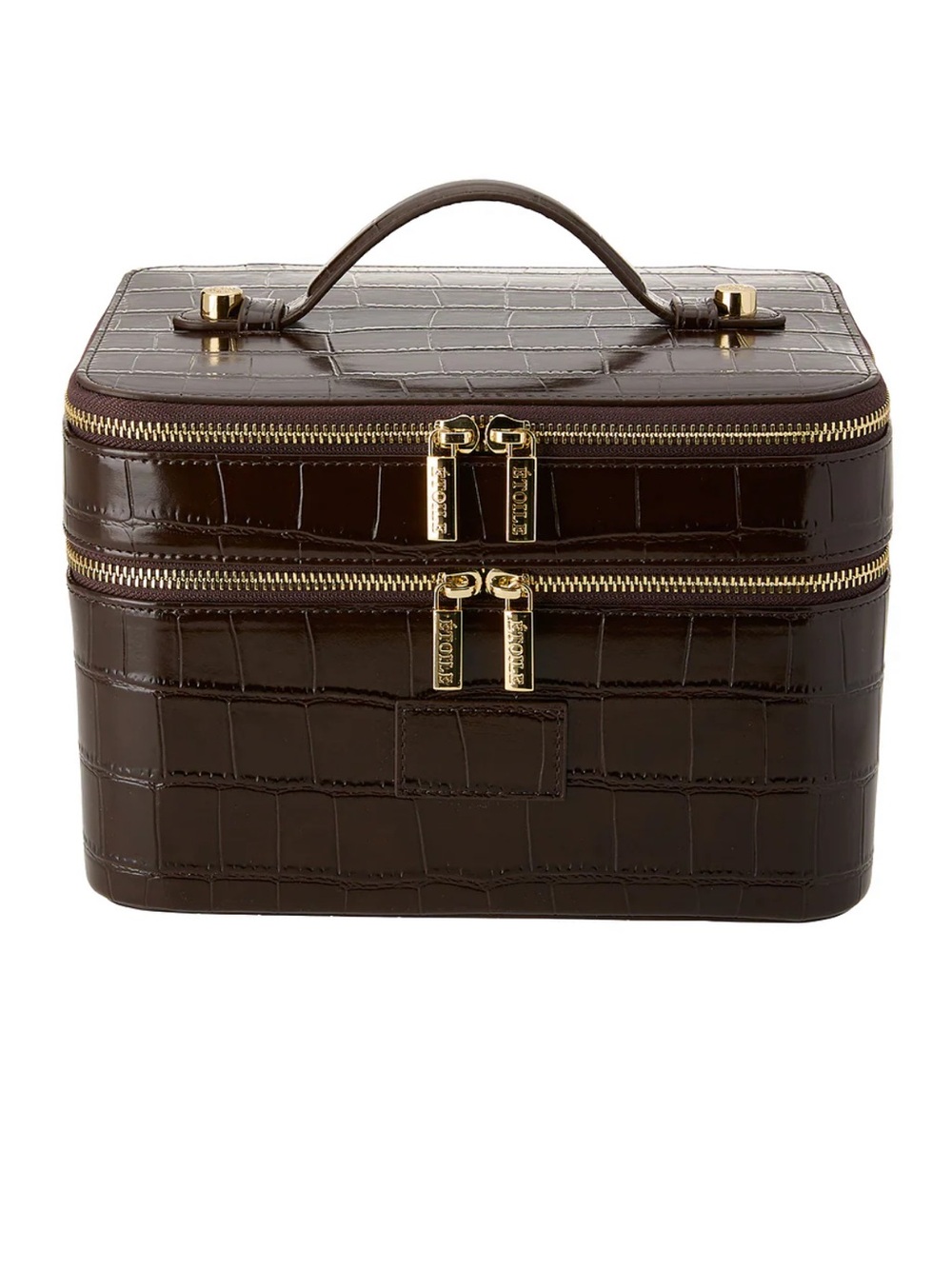 Croc-Embossed Dark Brown Cosmetic Train Case with Gold Hardware revolve